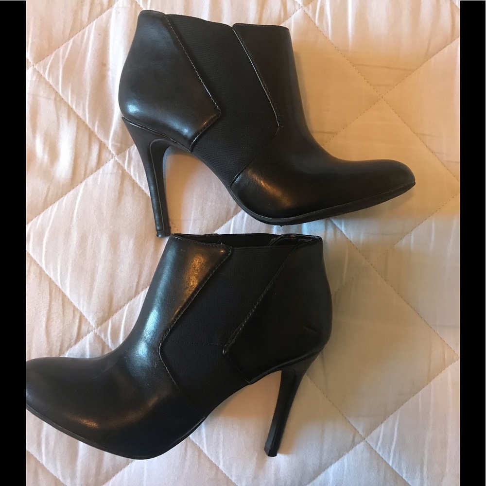 Black faux leather booties
